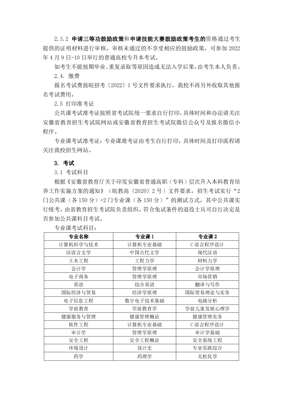 安徽新华学院 2022 年普通高校专升本招生章程